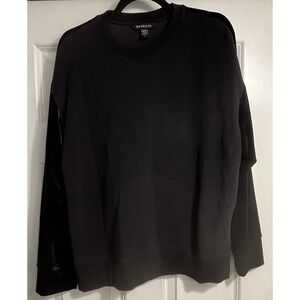 Athleta Black Pullover Sweatshirt Women's Sz Large Velvet Back Side Buttons fade
